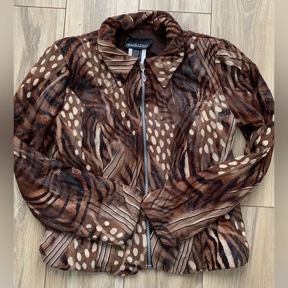 LYMAN Animal print zip fitted knit top or jacket cardigan - Picture 4 of 8